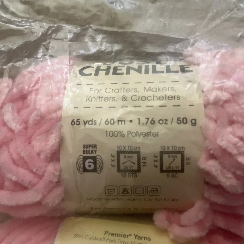 Lot Of 2 Skeins Premier Just Chenille Yarn Pink 65 Yards 100% Polyester New - Picture 2 of 3